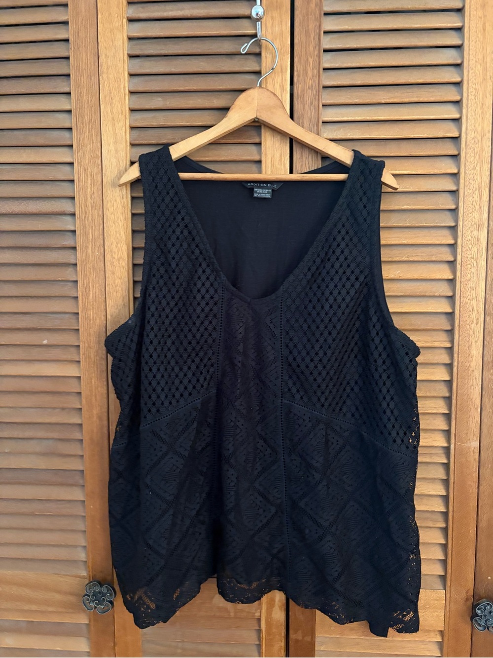 Addition Elle Black Crochet V-Neck Tank Top lined cotton blend size 3X